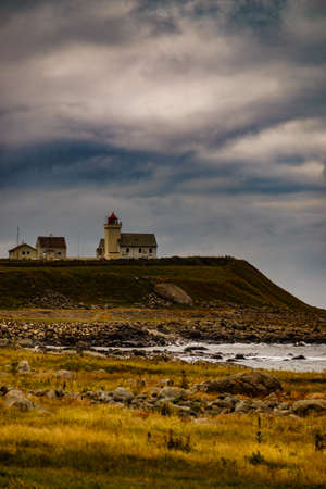 Coastal landscape. Obrestad lighthouse in south Norway, Norwegian national tourist county route road 44 Jaeren.の写真素材