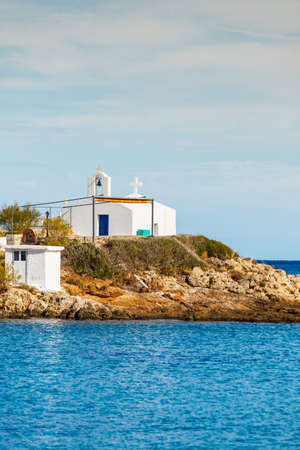 Agios Fokas near Monemvasia. Small cemetery graveyard on sea shore in Laconia region Peloponnese.の写真素材