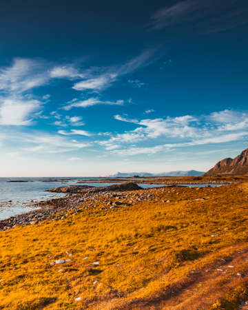 Seascape on Andoya island. Scenic rocky coastline near Nordmela village Vesteralen archipelago, Norway.の写真素材