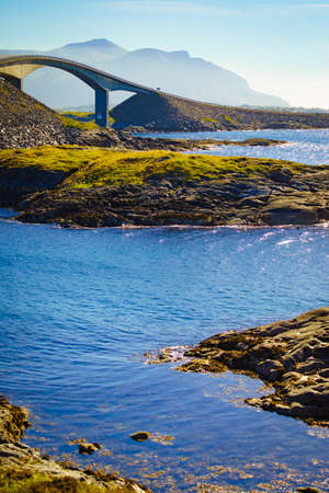 World famous Atlantic road bridge Atlanterhavsvegen in Norway Europe. Norwegian national scenic route. Tourist attraction.の写真素材