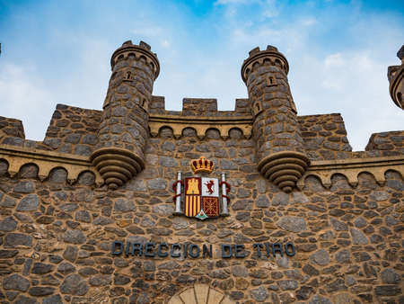 CARTAGENA, SPAIN - MARCH 24, 2019: Battery de Castillitos with Spanish coat of arms, Cartagena, Cabo Tinoso, Spain. Defence fortification built in 1933-1936.のeditorial素材