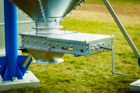 Grain processing machine, detail view. Agricultural silo, storage tank cultivated agricultural crops...