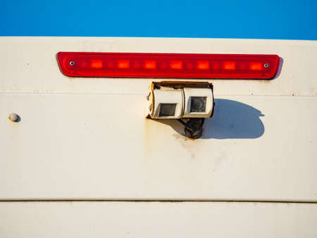 Caravan detail, rv back with rear view camera. Car parking camera