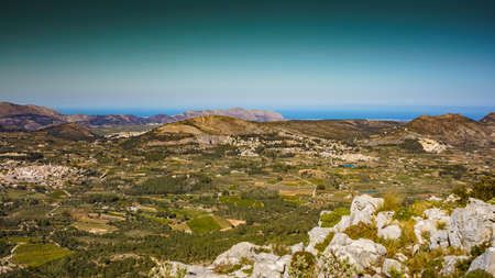Spanish mountains landscape and view of sea coast in distance. Costa Blanca holidayの写真素材