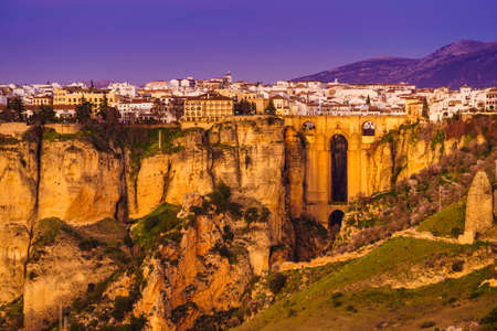 The Puente Nuevo New Bridge over Guadalevin River in Ronda, Andalusia, Spain. Popular landmark. Tourist attraction, place to visit.の写真素材