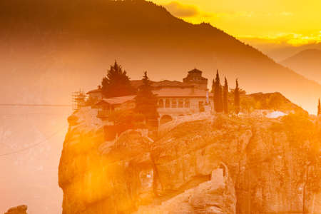 Monastery of the Holy Trinity on cliff. Greek destinations. The Meteora monasteries, Greece Kalambaka.の写真素材