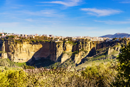 Ronda town and valley, Andalusia, Spain. Popular landmark. Tourist attraction, place to visit.の写真素材