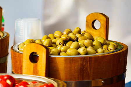 Olives for sale at outdoors food market.の写真素材