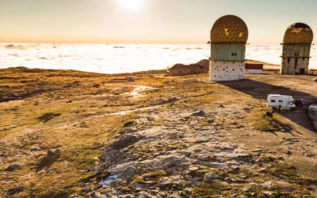 Torre mountain peak of Serra da Estrela or Star Mountain Range with abandoned observatory. The highest place in Continental Portugal.の写真素材
