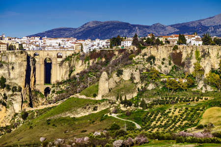 The Puente Nuevo New Bridge over Guadalevin River in Ronda, Andalusia, Spain. Popular landmark. Tourist attraction, place to visit.の写真素材