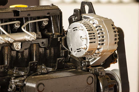Supply system for diesel fuel, clean motor block, truck diesel engine alternator detail