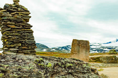 Summer mountains landscape in Norway. National tourist scenic route 55 Sognefjellet. Mefjellet viewing point.の写真素材