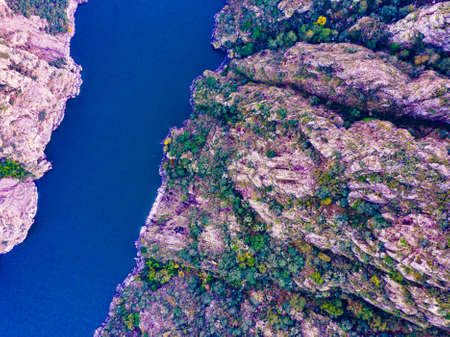 Aerial view of river Sil Canyon in Parada de Sil in Galicia, Spainの写真素材