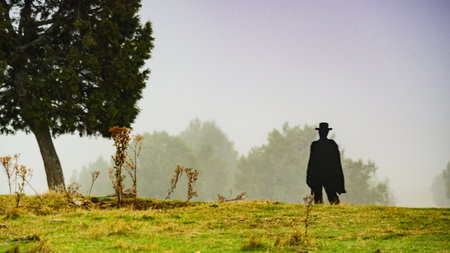 Morning fog over Sad Hill Cemetery, Burgos Spain. Tourist place, film location.