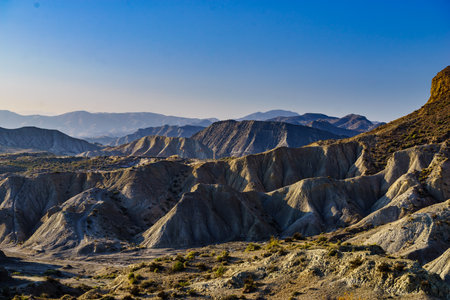 Tabernas desert landscape in province Almeria, Andalusia Spain. Natural space. Interesting place to visit.の写真素材