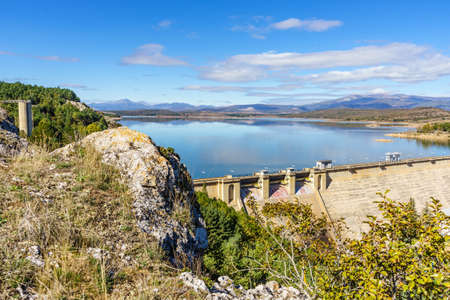 Dam and hydro electric power plant on Embalse de Aguilar de Campoo, province of Palencia, Castile and Leon community in northern Spain.の写真素材