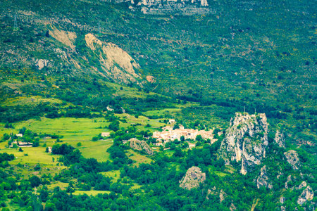 Verdon Gorge in Provence France. Regional Natural Park. The grand canyon. Mountain landscape with...