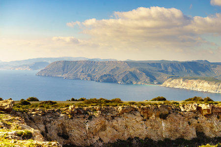 Coastal landscape, Mesa Roldan headland in Almeria Spainの写真素材