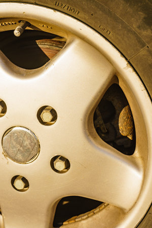 Close up of a car wheel rimの写真素材