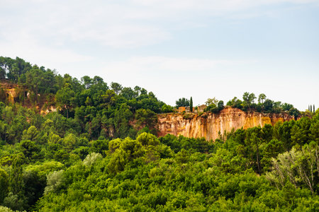 Red rocks of Colorado provencal in Roussillon, Plateau de Vaucluse, Provence in France. Summer landscape.の写真素材