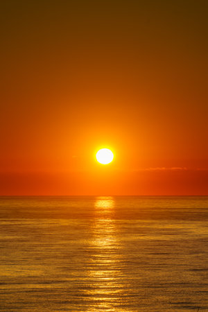 seascape. Sunrise over sea water. Sun rising above the horizon. nature landscape.の写真素材