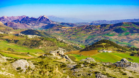 Sierra del Torcal mountain range near Antequera city, province Malaga, Andalusia, Spain. Tourist attraction.の写真素材