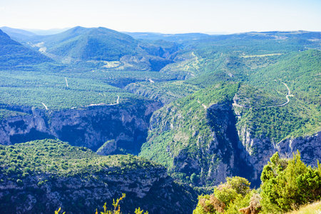 landscape. Verdon Gorge in French Alps, Provence France. Regional Natural Park. River grand canyon. tourist place. View from Belvedere de la Dent d'Aire viewpoint.の写真素材