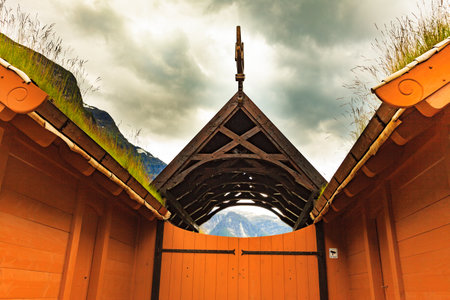 Njardarheimr Viking Village in Gudvangen Norway. Tourist attractionの写真素材