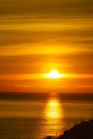 seascape. Sunrise over sea water. Nature landscape in Spain.の写真素材