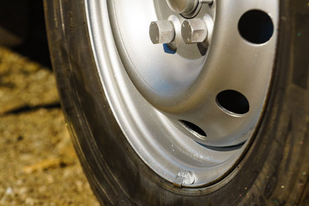 Metal alloy wheel. Car rim detail.の写真素材