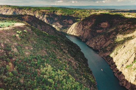 Aerial view of river Sil Canyon in Parada de Sil in Galicia, Spainの写真素材
