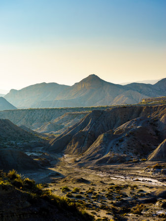 Tabernas desert landscape in the province of Almeria, Andalusia Spain. natural space. Interesting place to visit.の写真素材