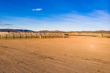 Aerial view of spanish coast view with commercial greenhouses. Industrial agriculture. Mediterranean region of Mazarron, Sierra de las Moreras in Murcia Spain.の写真素材