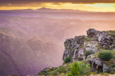 Mountain landscape in evening sunset light, Portugal