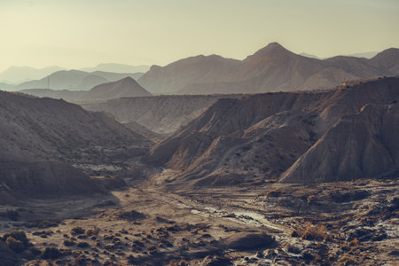 Tabernas desert landscape in the province of Almeria, Andalusia Spain. natural space. Interesting place to visit.の写真素材