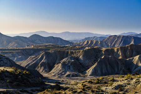 Tabernas desert landscape in the province of Almeria, Andalusia Spain. natural space. Interesting place to visit.の写真素材