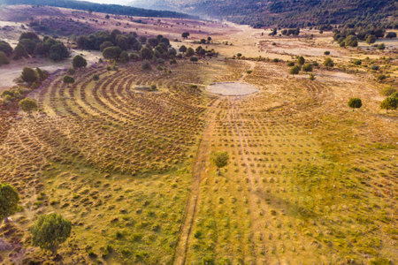 Sad Hill Cemetery in Burgos Spain. Tourist site, film location where the last sequence of the western film The Good, the Bad and the Ugly was filmed. Aerial viewの写真素材