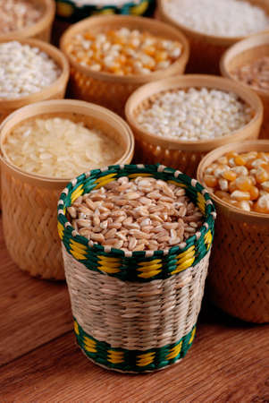 assorted cereals in small baskets
