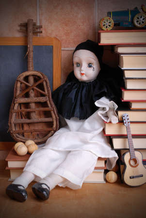 objects used on the wooden tableの写真素材