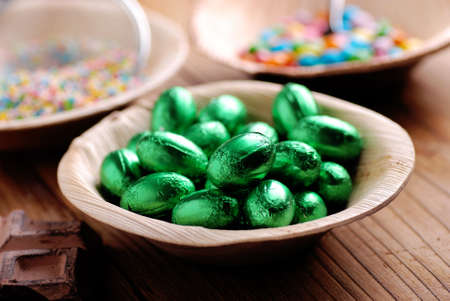 small Easter eggs wrapped in aluminum foil