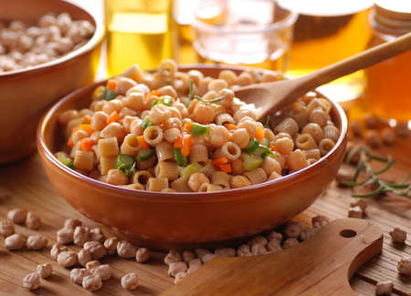 pasta with chickpeas and vegetables - traditional Italian recipeの写真素材