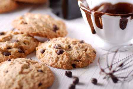 chocolate cookies with ingredients aroundの写真素材