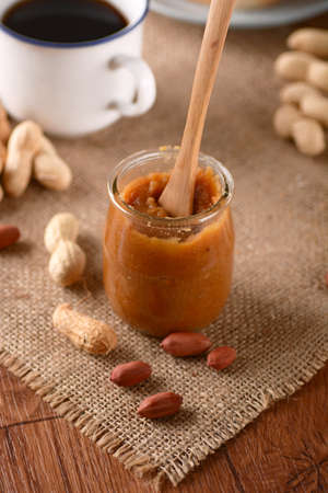 peanut butter in glass jar - Traditional American food