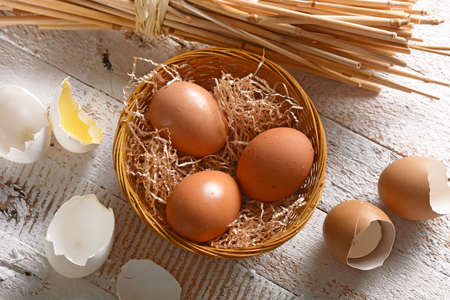 Organic chicken eggs in basket