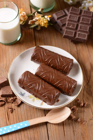 homemade chocolate sweets on the dishの写真素材