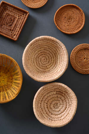 pile of wooden kitchen utensils photographed from aboveの写真素材