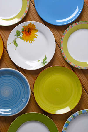 empty plates on the wooden table