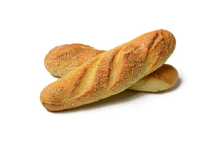 Bread with sesame seeds - white background - horizontal - closeupの写真素材