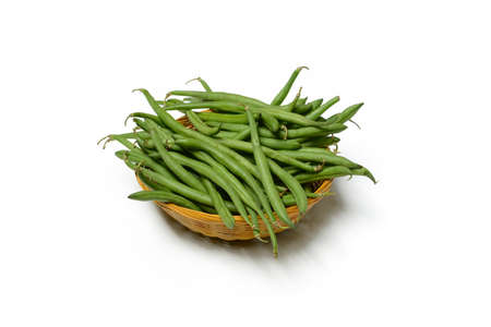 Pile of green beans on white background - closeupの写真素材