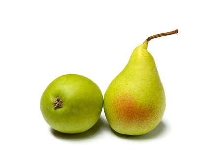 Two green pears on white background - closeupの写真素材